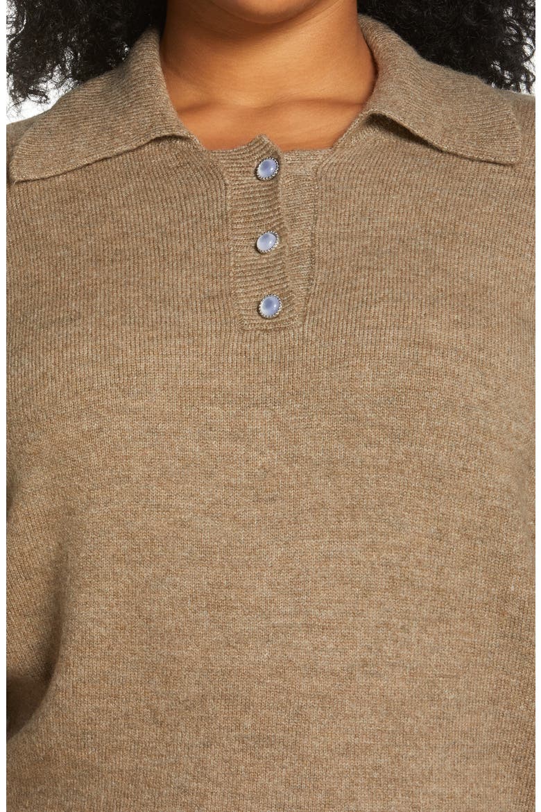 Bella Puff Sleeve Polo Sweater, Alternate, color, FOSSIL