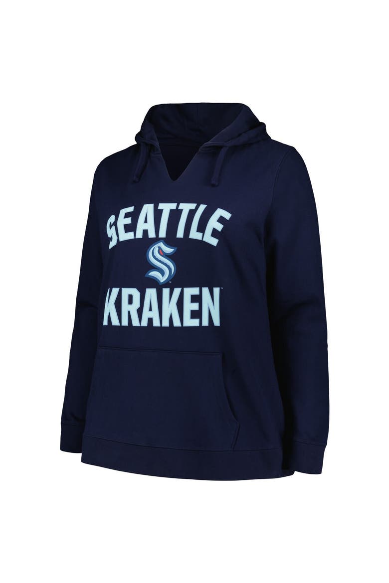 Women's Profile Deep Sea Blue Seattle Kraken Plus Size Arch Over Logo Pullover Hoodie, Alternate, color, Navy
