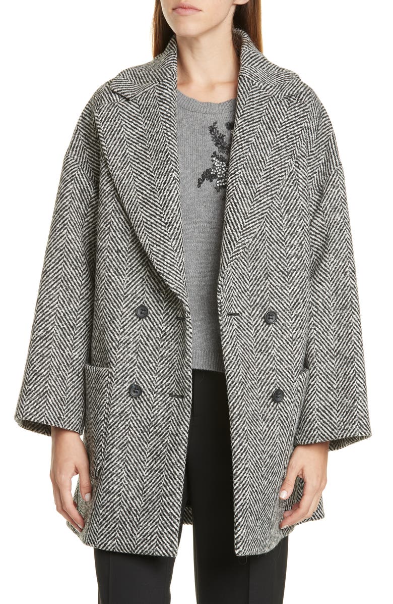 RED Valentino Oversize Double Breasted Herringbone Tweed Coat, Main, color, 