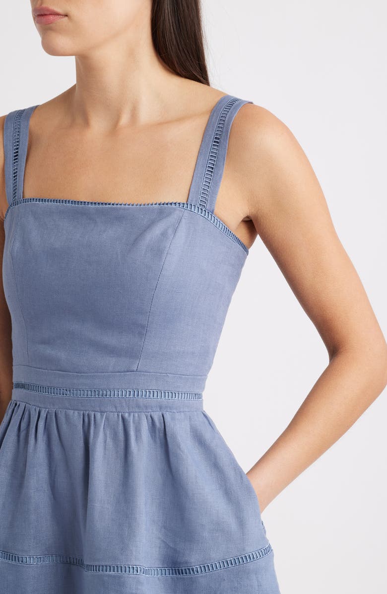 Reformation Everett Tiered Linen Mini Sundress, Alternate, color, Cornflower
