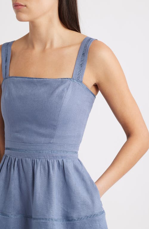 Reformation Everett Tiered Linen Mini Sundress In Blue