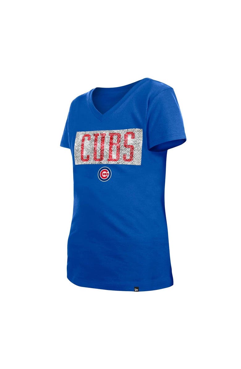 New Era Girls Youth New Era Royal Chicago Cubs Flip Sequin Team V-Neck T-Shirt, Alternate, color, 