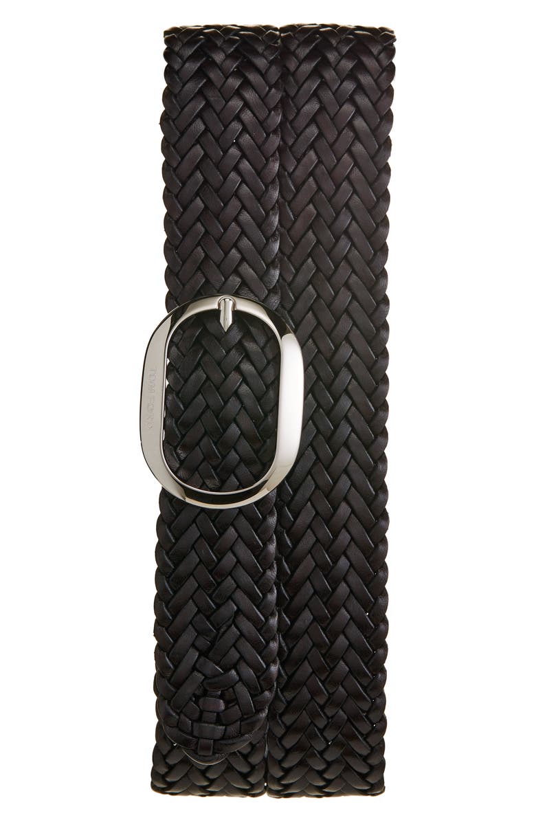TOM FORD Oval Buckle Woven Belt, Main, color, Dark Brown