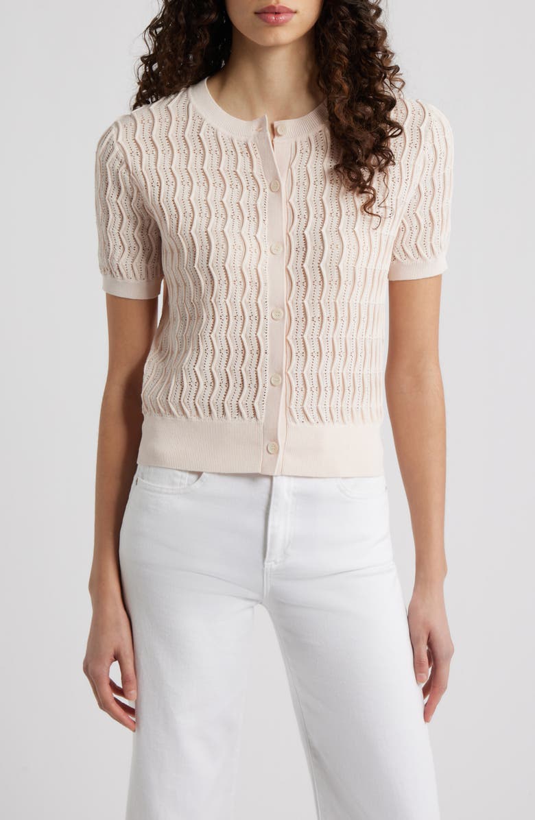 rag & bone Leslie Wave Pointelle Knit Cardigan, Main, color, Light Pink