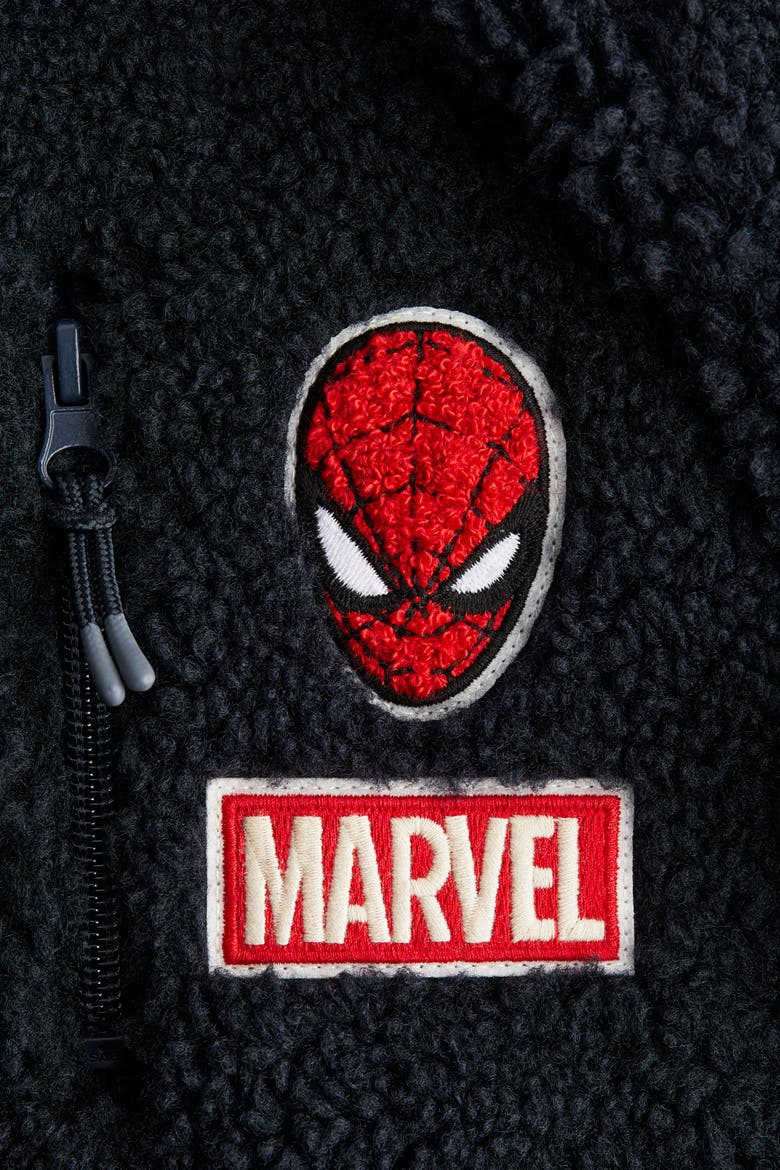 Appliquéd Teddy Fleece Jacket, Alternate, color, Dark blue/Marvel