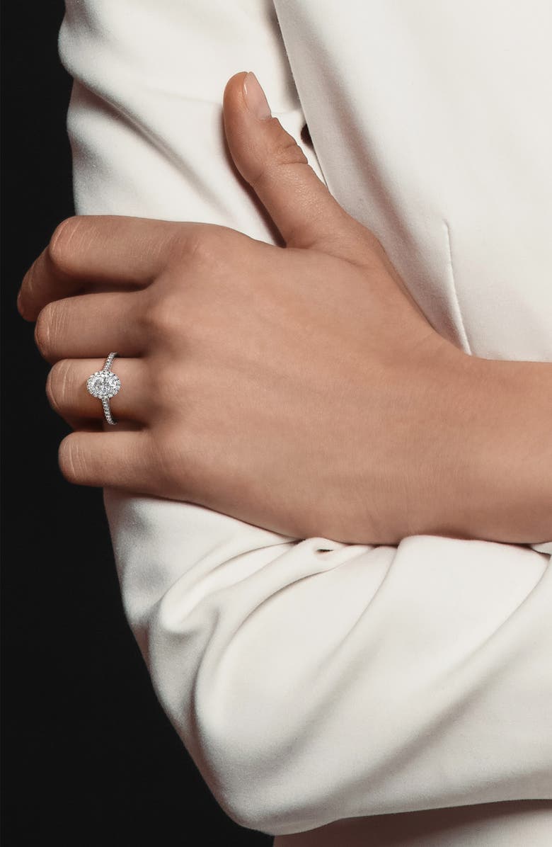 De Beers Forevermark Center of My Universe<sup>®</sup> Oval Halo Engagement Ring with Diamond Band, Alternate, color,