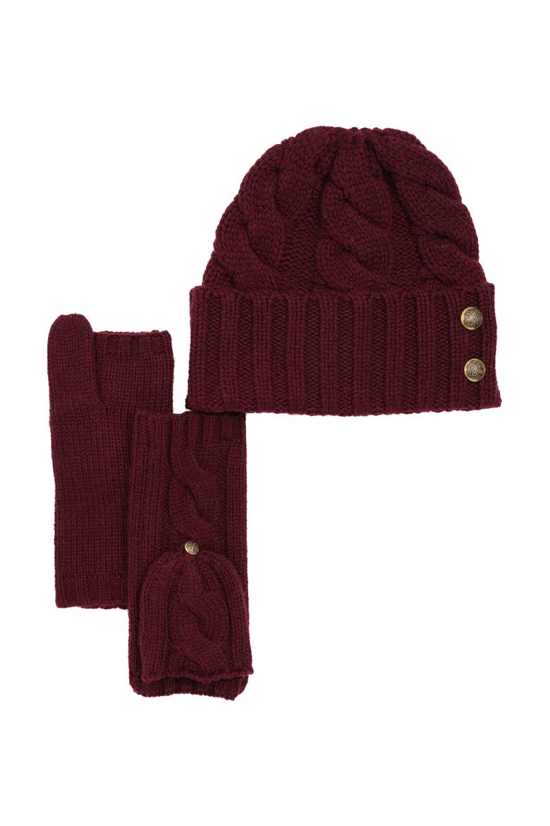 cable hat and convertible mitten gift set, Alternate, color, dark garnet