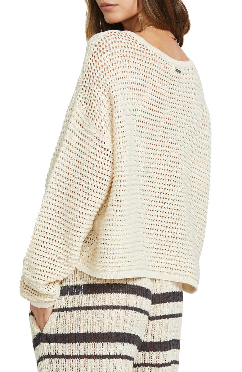 Billabong Daybreak Openwork Cotton Sweater, Alternate, color, Whitecap