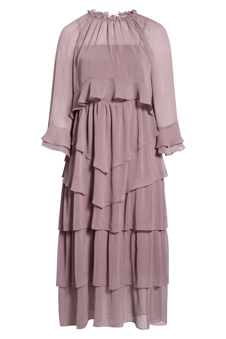 Tiered Ruffle Chiffon Cape Dress, Alternate, color, MAUVE