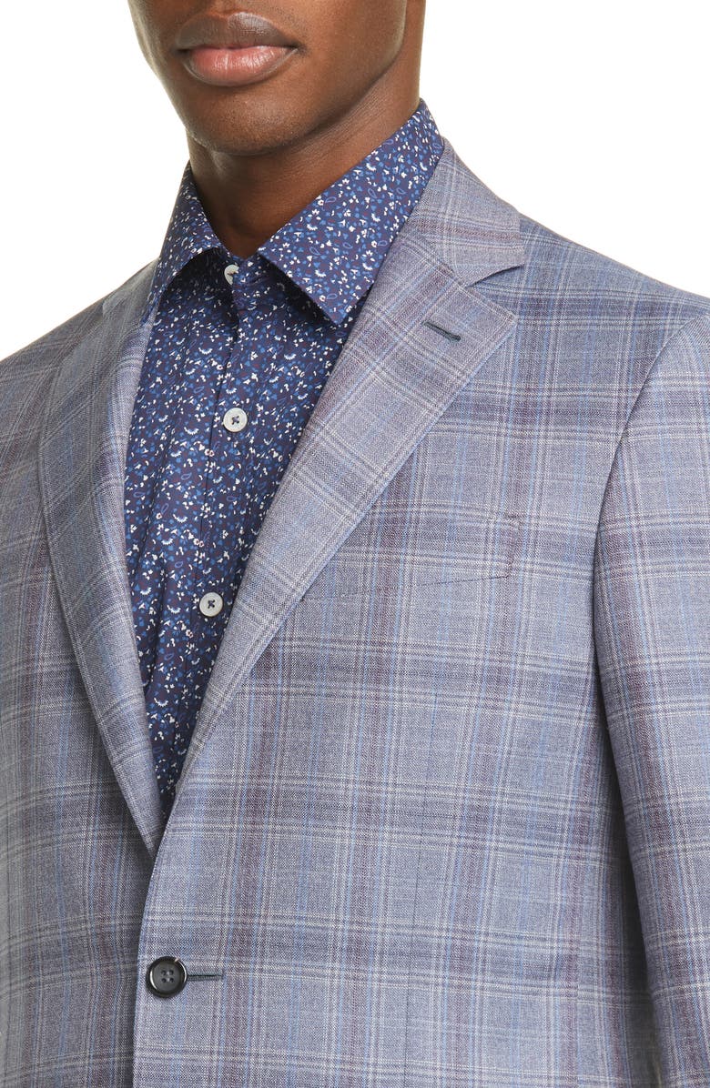 Canali Kei Trim Fit Plaid Wool Sport Coat, Alternate, color,