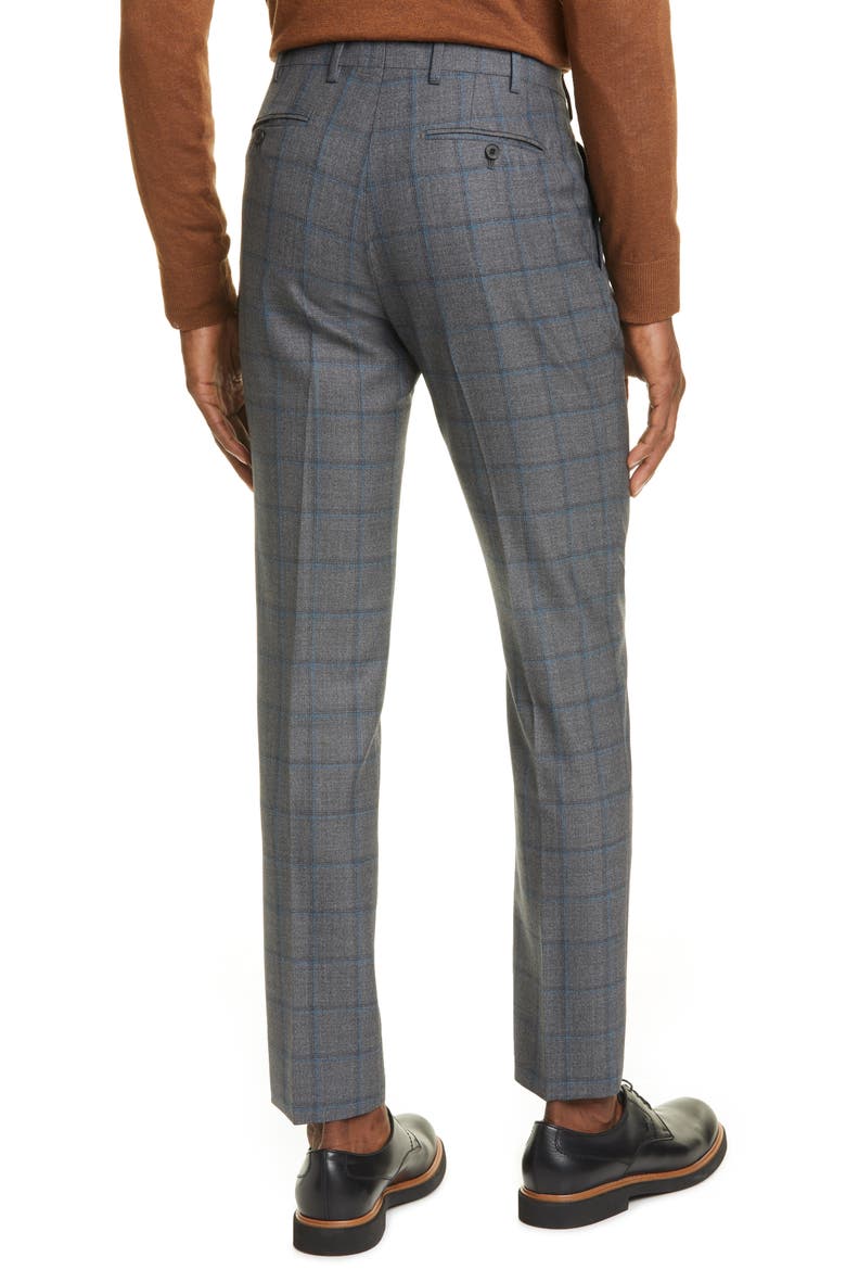 Flat Front Windowpane Wool Dress Pants, Alternate, color, GREY
