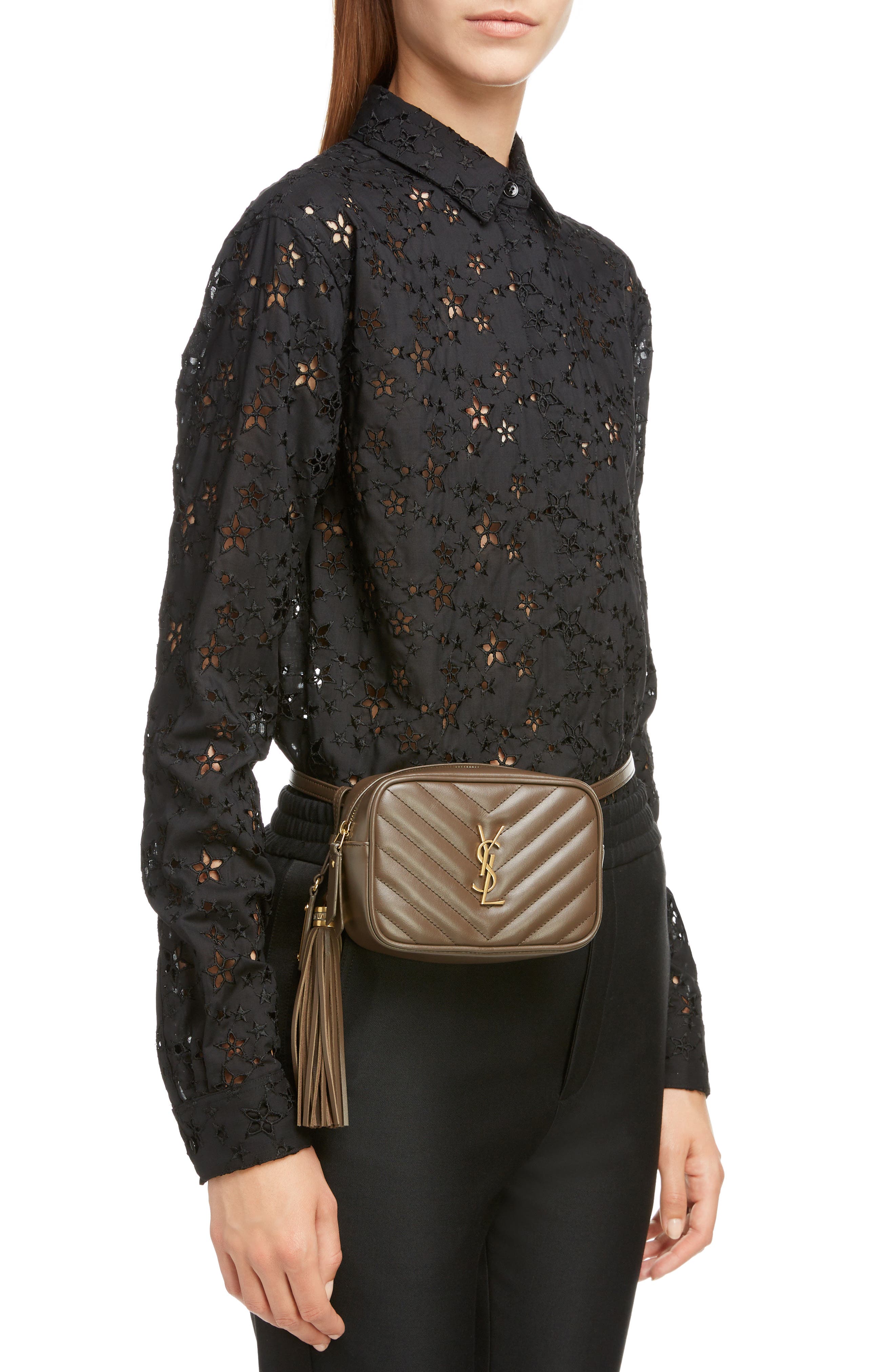 Saint Laurent Lou Quilted Leather Belt Bag with Tassel, Alternate, color, 