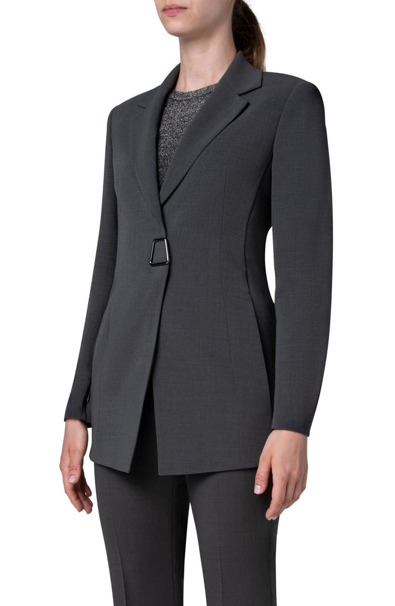 Akris Alpha Trapezoid Closure Double Face Wool Blend Blazer, Alternate, color,