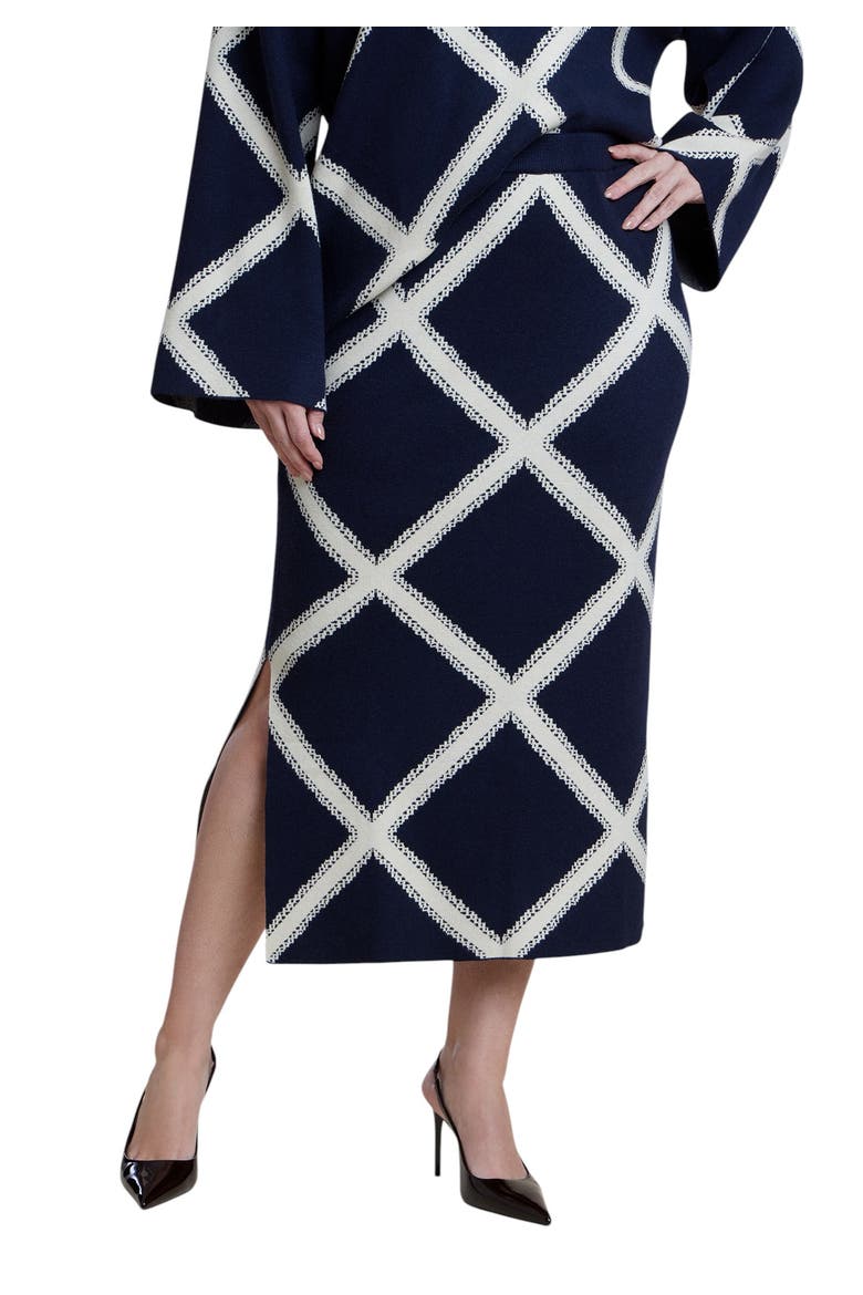 Intarsia Sweater Skirt, Main, color, NAVY/WHITE GRID