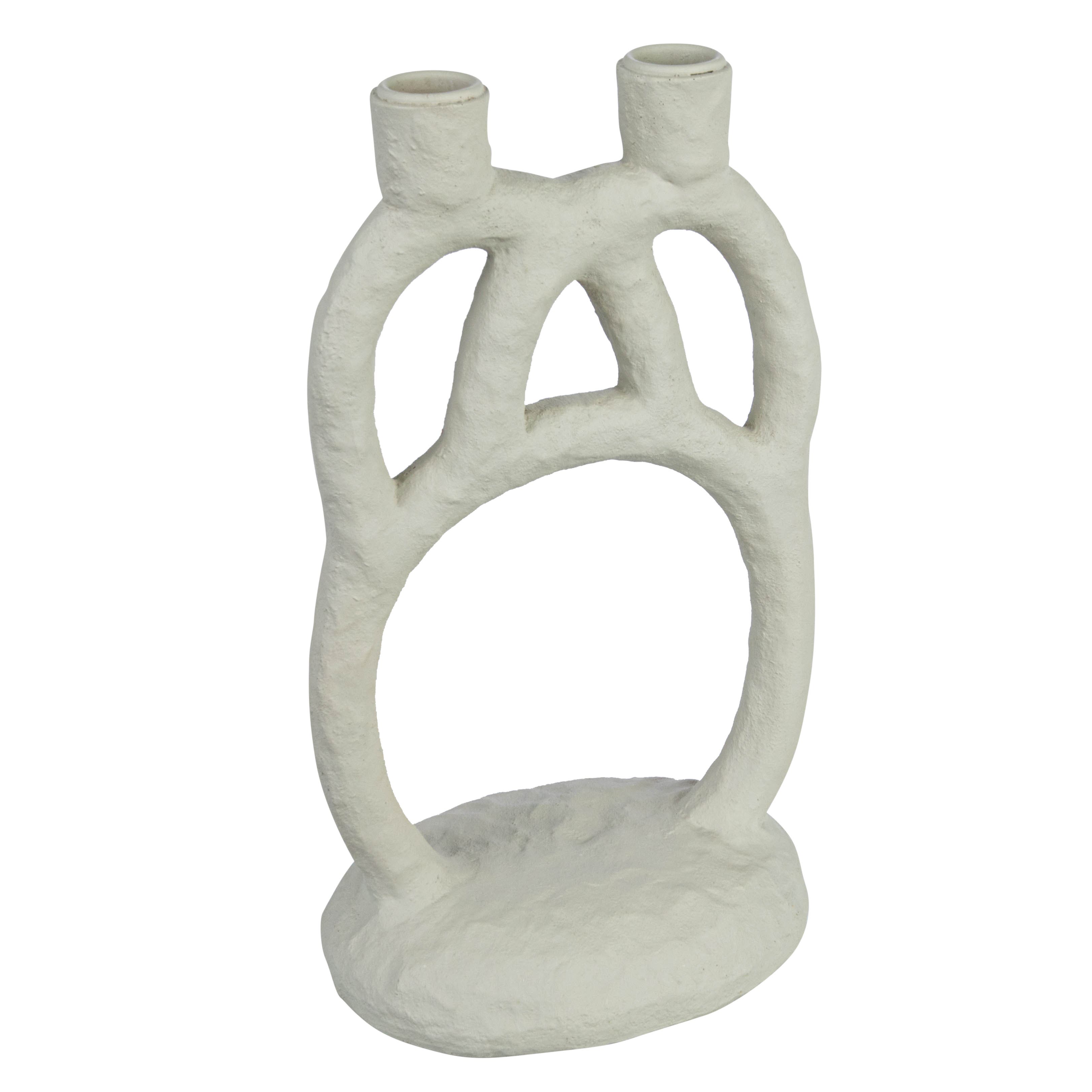 Storied Home Modern Sculptural Double Taper Candle Holder, Ivory In White