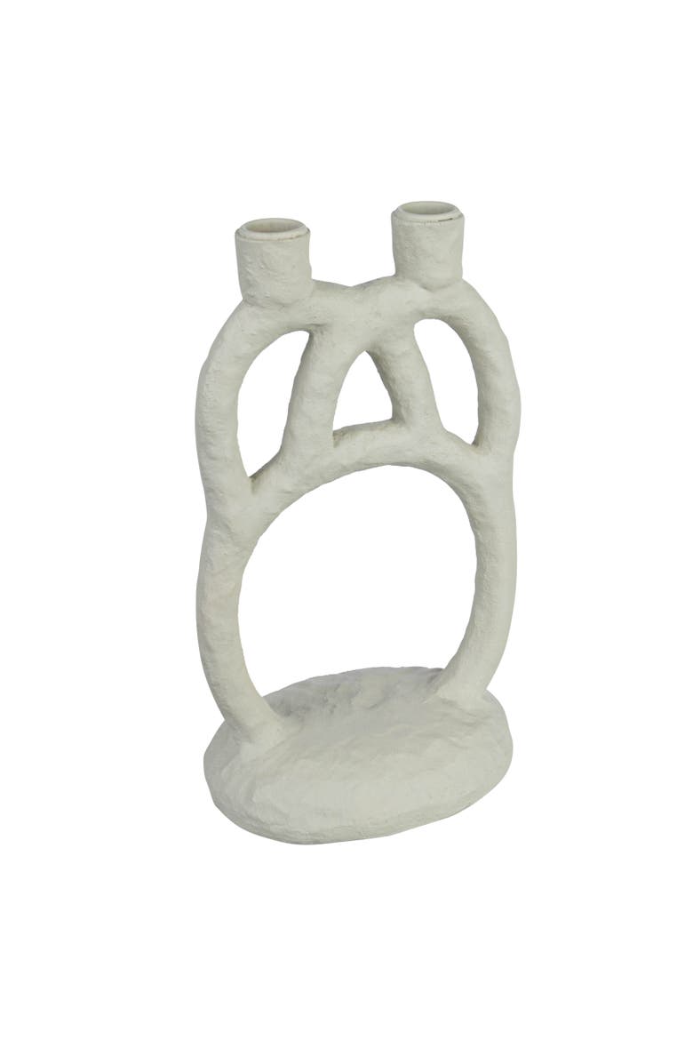 Modern Sculptural Double Taper Candle Holder, Ivory, Main, color, Cream
