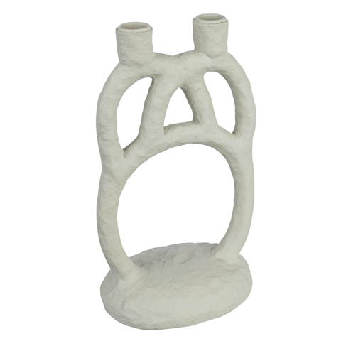 Modern Sculptural Double Taper Candle Holder, Ivory
