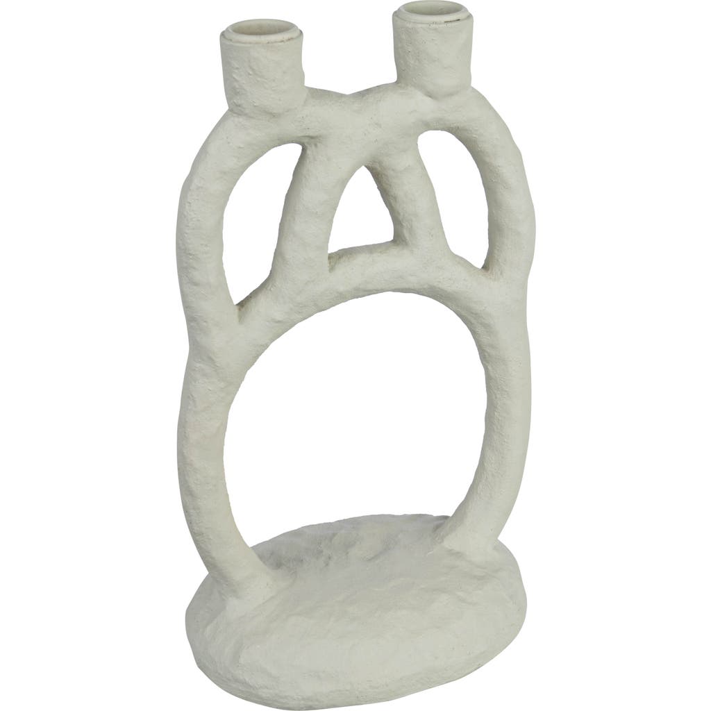 Storied Home Modern Sculptural Double Taper Candle Holder, Ivory In White