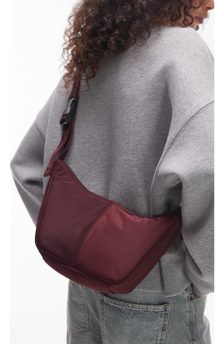 Topshop Nylon Crossbody Bag, Alternate, color, Burgundy