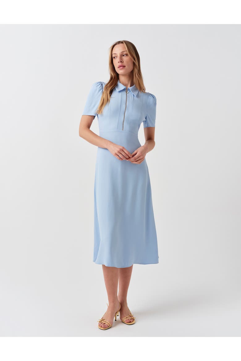 Haisley Collared Zip Front Midi Dress, Main, color, Light Blue
