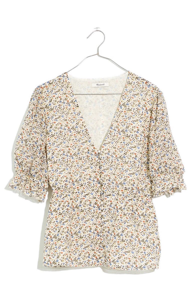 Madewell Fieldwalk Floral Silk V-Neck Peplum Popover Top, Alternate, color, 