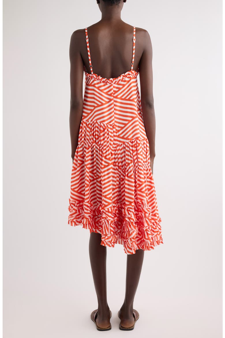 Demi Diamond Stripe Tiered Silk Dress, Alternate, color, RED