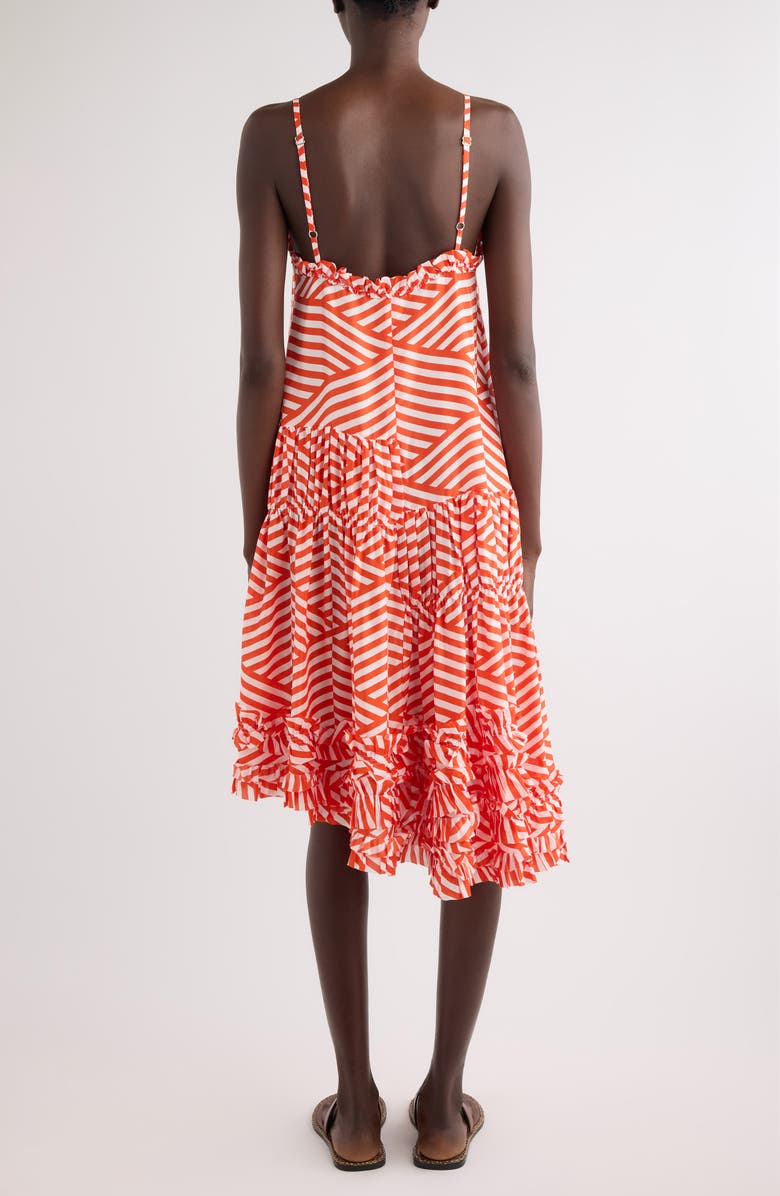 Dries Van Noten Demi Diamond Stripe Tiered Silk Dress, Alternate, color, Red