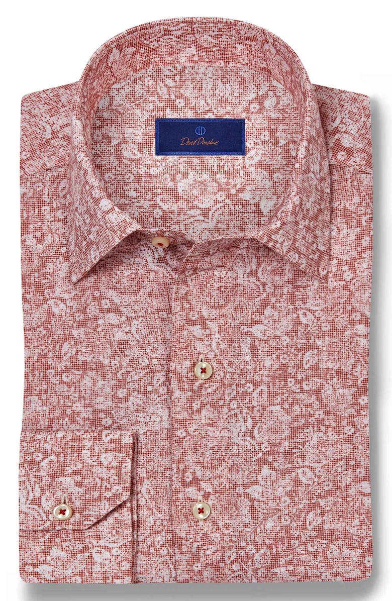 David Donahue Texture Floral Print Linen & Cotton Sport Shirt, Main, color, 