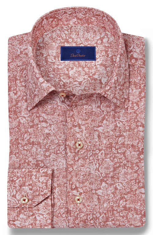 David Donahue Regular Fit Texture Floral Print Linen Sport Shirt In Nantucket