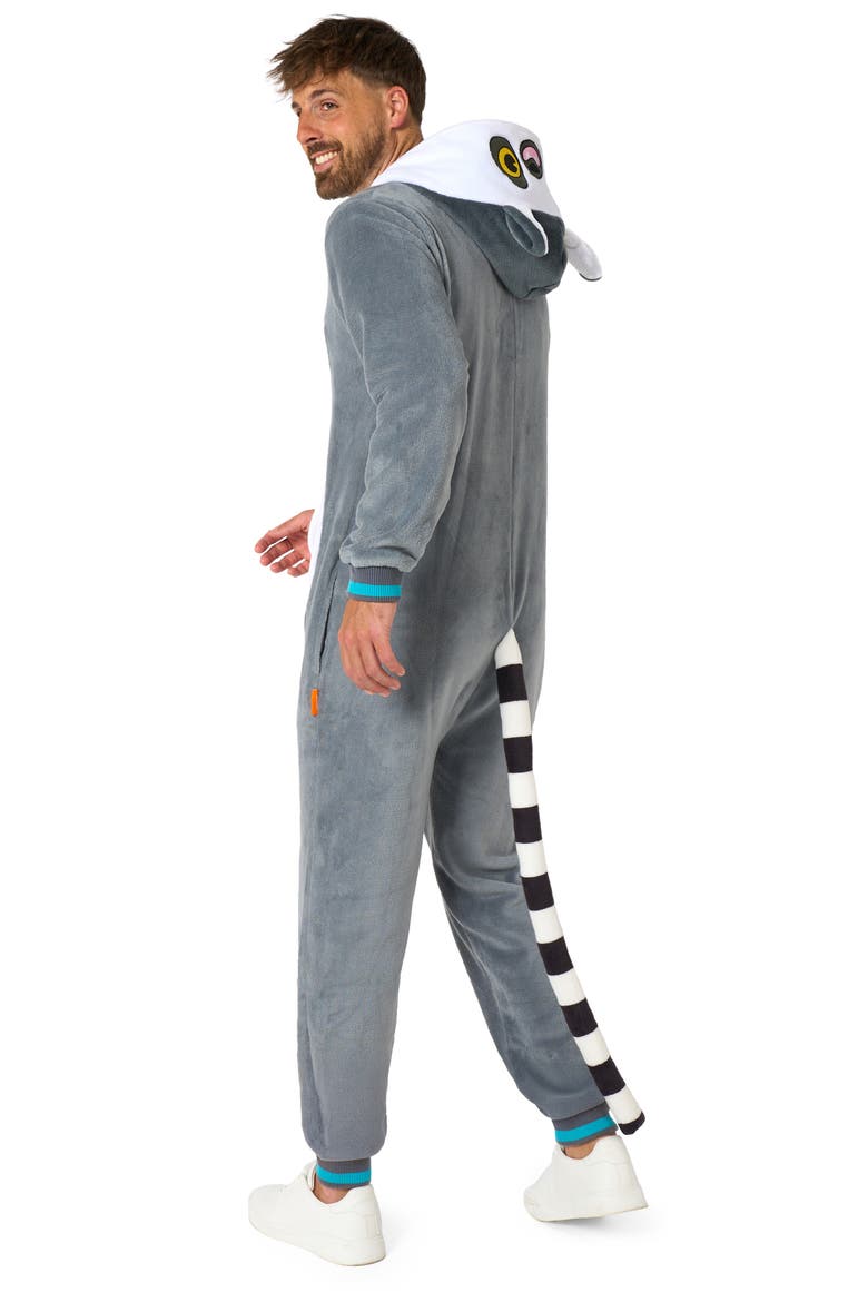 Lemur Hooded Fleece Costume Jumpsuit, Alternate, color, GREY