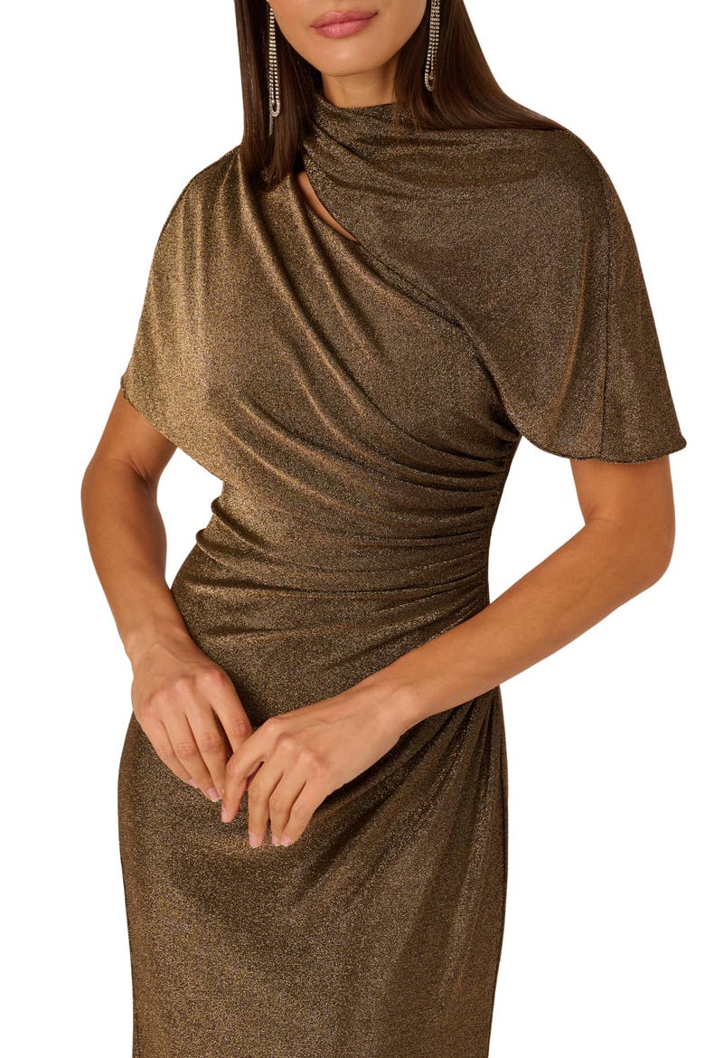 Side Ruched Metallic Knit Gown, Alternate, color, GOLD