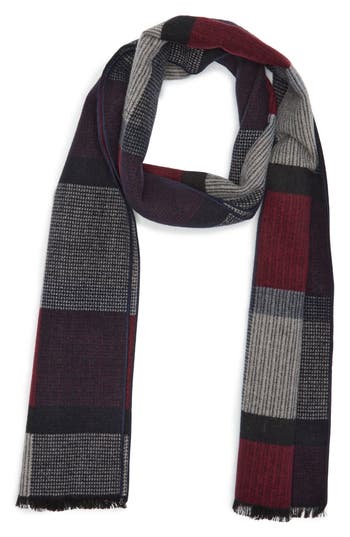 Save The Ocean Contrast Check Stripe Recycled Polyester & Silk Scarf In Navy/grey