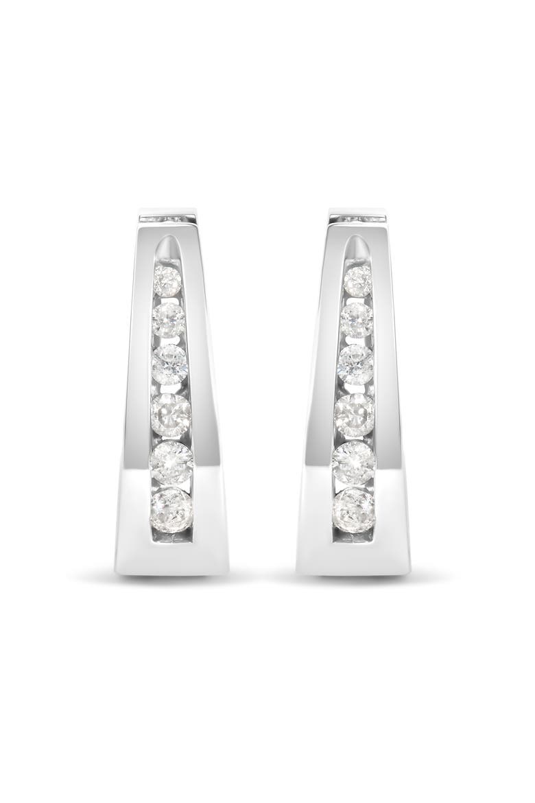 14k White Gold 1/4 Ct Channel- Set Diamond Hoop Earrings, Main, color, White