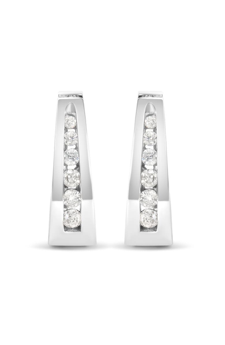 Haus of Brilliance 14K Gold 1/4 Cttw Channel-Set Brilliant Round-Cut Diamond Hoop Earrings, Main, color, White