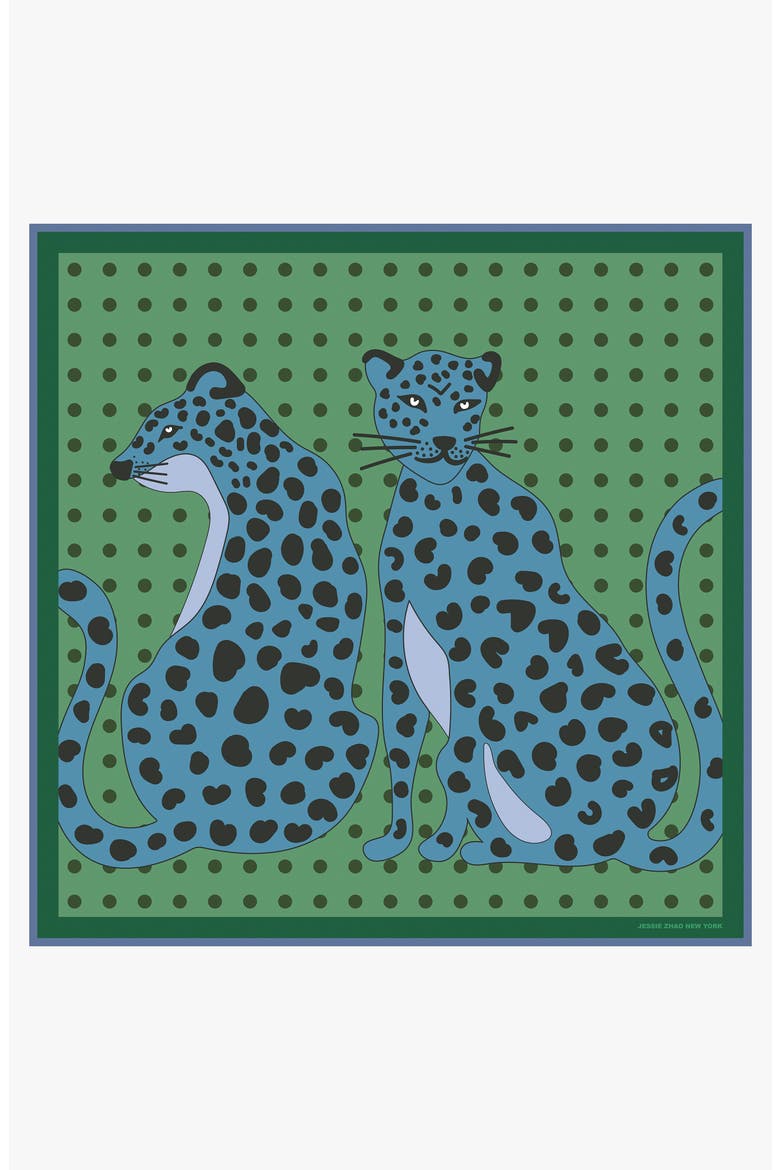 Twin Leopards Double Sided Silk Scarf, Main, color, Green