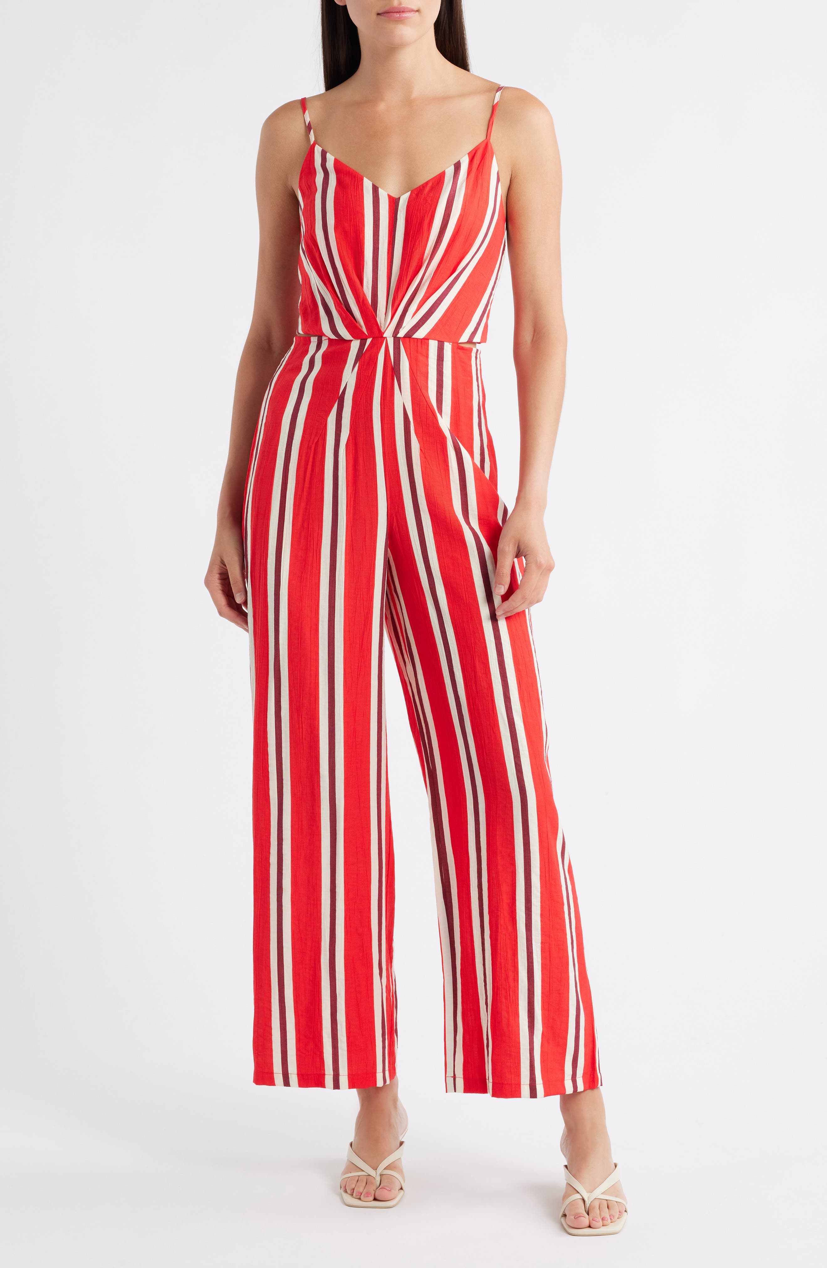 MANGO Striped Cutout Jumpsuit