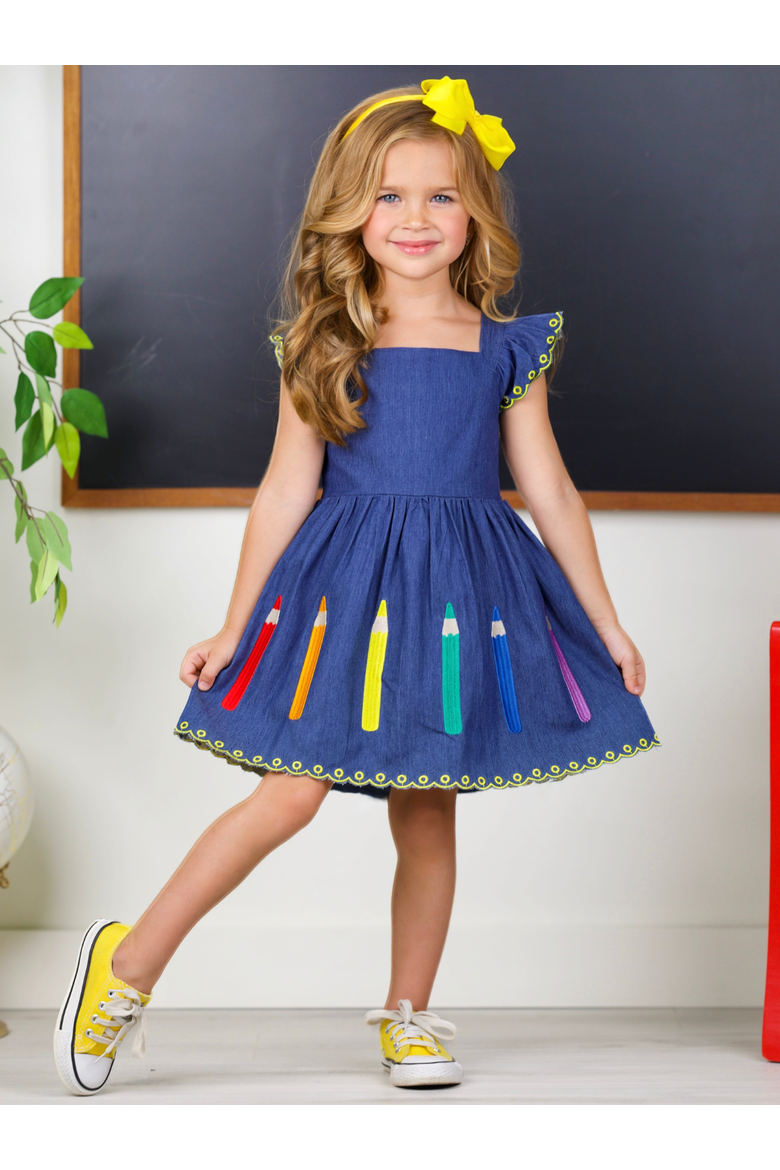 Pencil Me Pretty Embroidered Denim Dress, Alternate, color, Blue