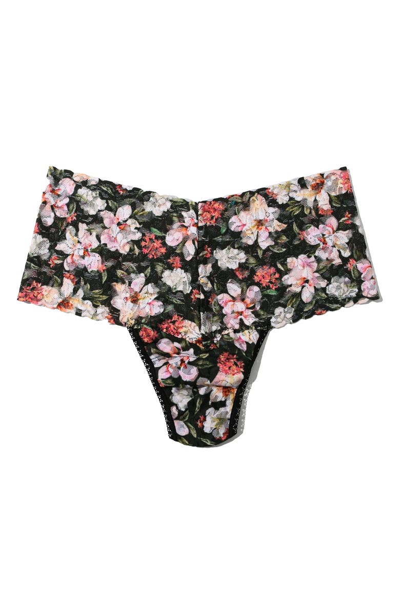 Hanky Panky Floral Print Retro Lace Thong, Main, color, Dark Room Blooms