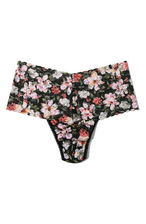 Floral Print Retro Lace Thong (Plus Size)