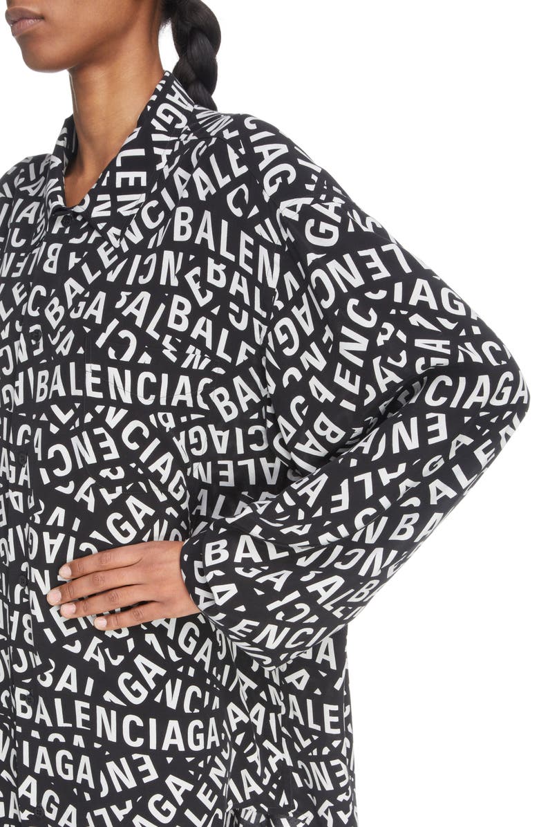 Balenciaga Logo Print Long Sleeve Button-Up Shirt, Alternate, color, 