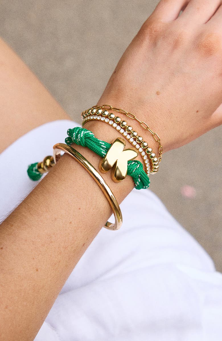 BaubleBar Knotty Initial Bracelet, Alternate, color, Green/ Gold