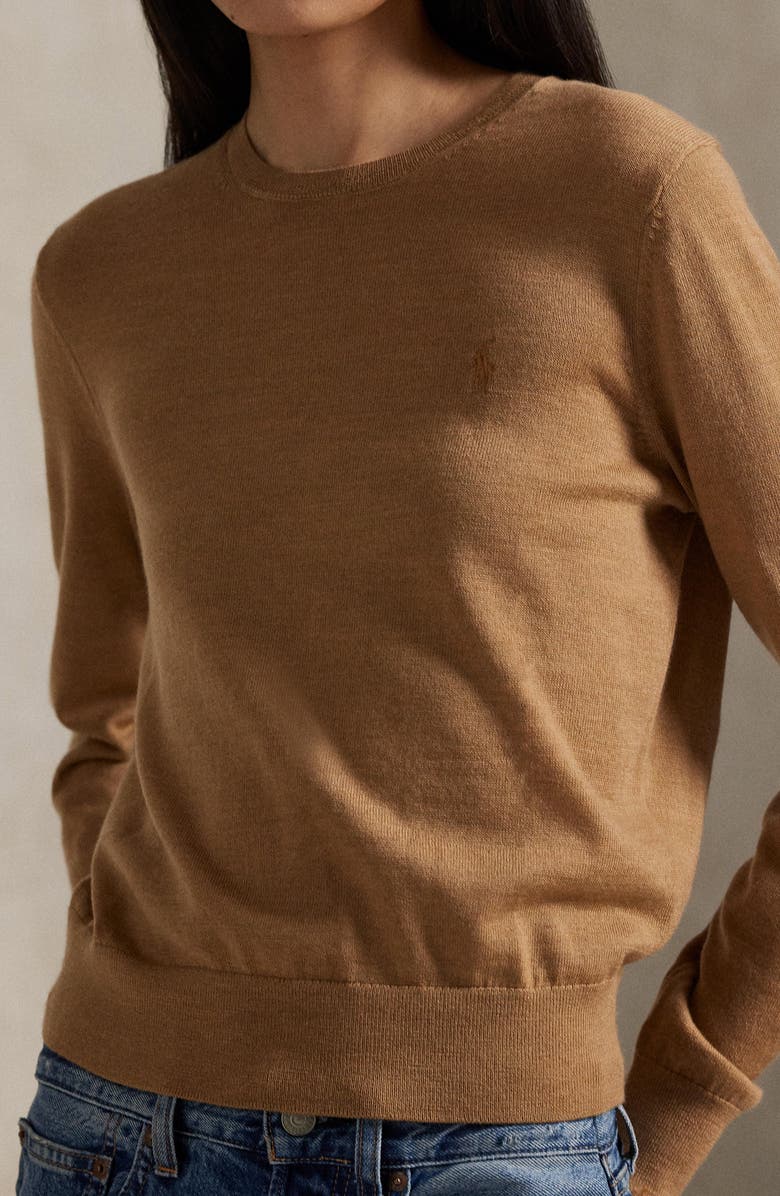 Polo Ralph Lauren Wool Crewneck Sweater, Alternate, color, Collection Camel Melange
