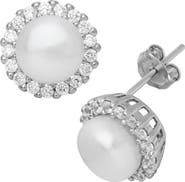FUZION CREATIONS Freshwater Pearl & Pavé Cubic Zirconia Stud Earrings