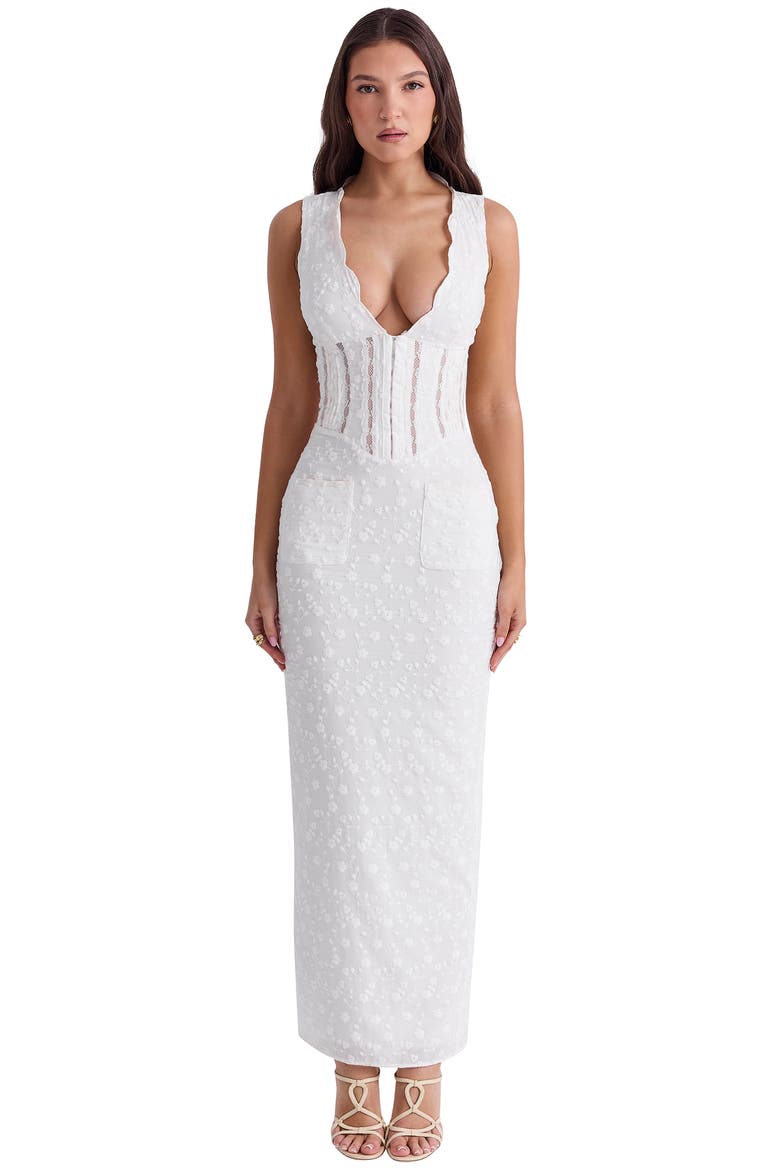 Sophina Embroidered Plunge Neck Bustier Dress, Alternate, color, WHITE