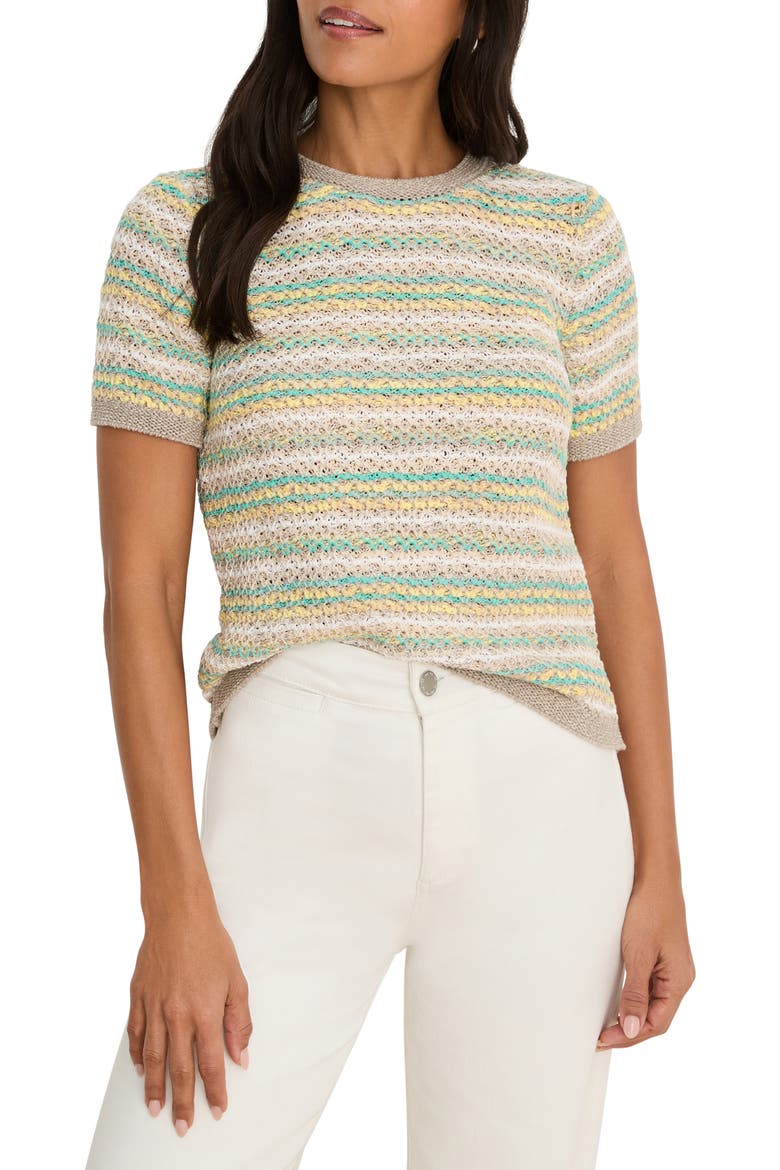 Stripe Knit Cotton Blend Sweater, Main, color, AQUA MULTI