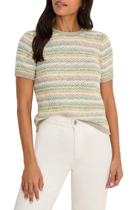 Stripe Knit Cotton Blend Sweater (Petite)