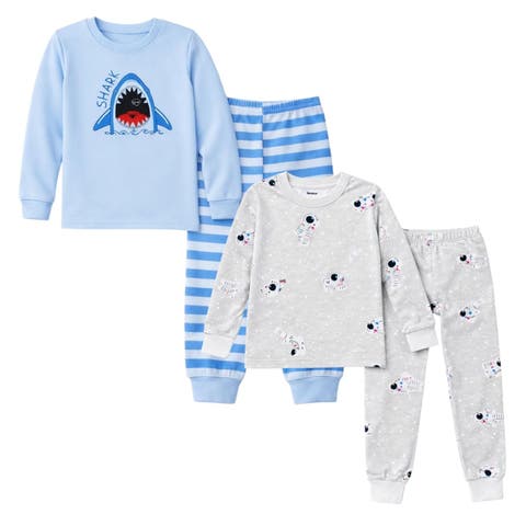 Kids and Toddlers Boys Blue Dinosaurs/Cars Soft 2 Pack Pajama Sets Snug Fitted Ultra Soft Sleepwear Sets Long Sleeve