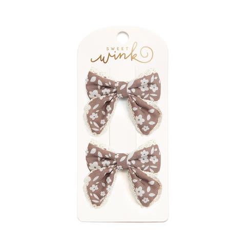Mocha Floral Lace Bow Clip Set