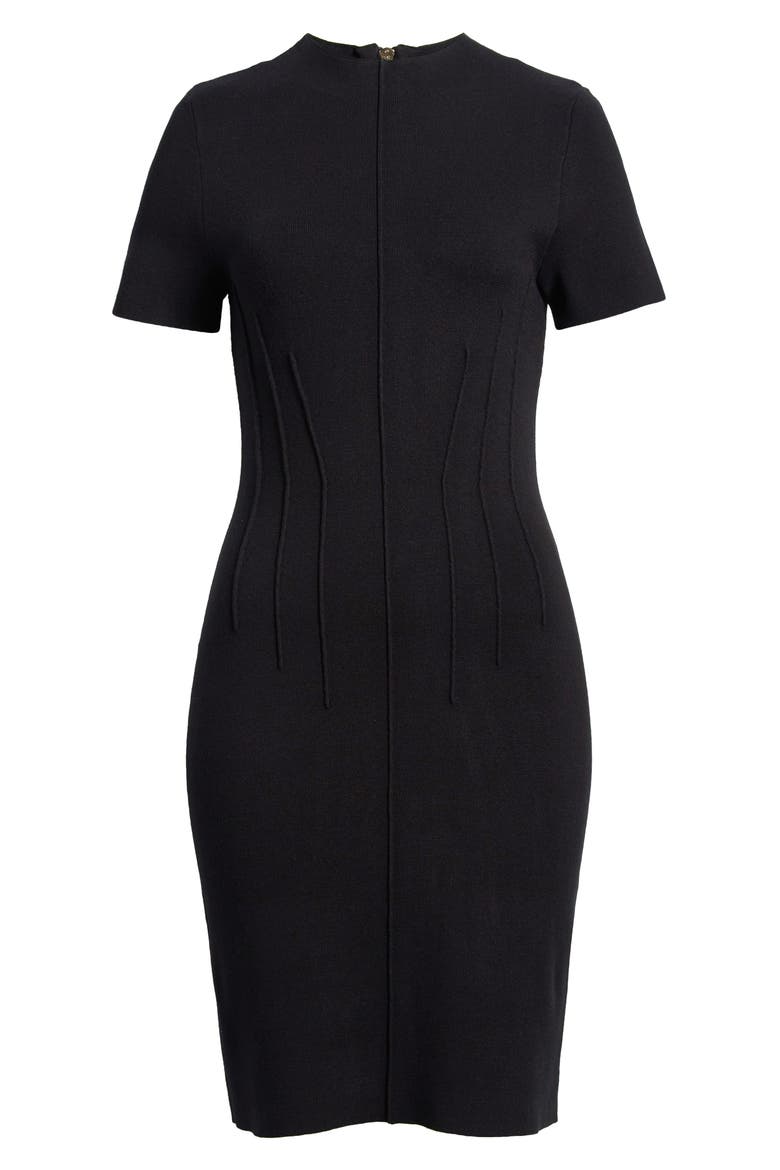 Pintuck Fitted Sheath Dress, Alternate, color, BLACK