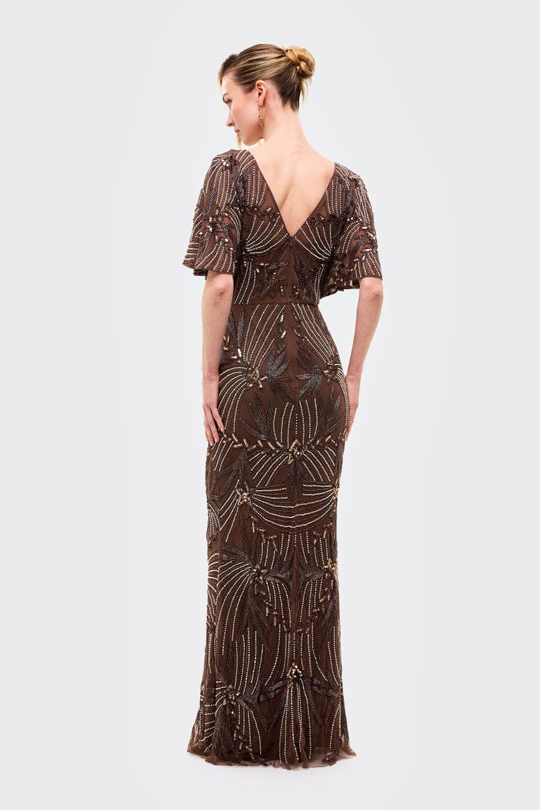 Embellished Sequin Fitted Gown, Alternate, color, CHOCOLATE